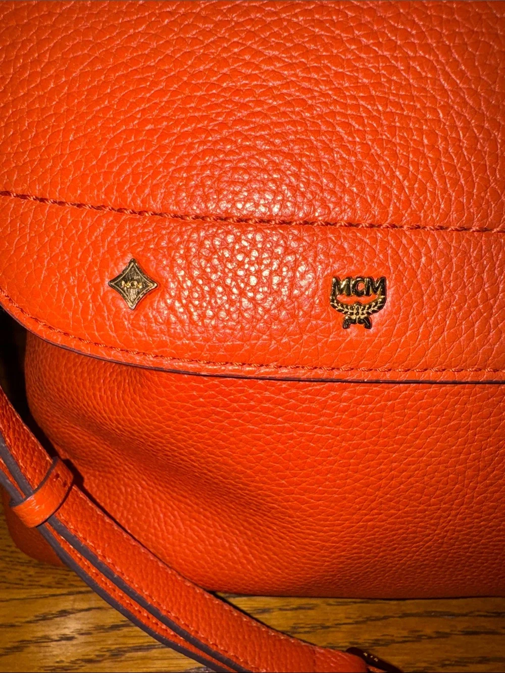 MCM Coral Leather Top-Handle Satchel with Gold Hardware with COA EUC